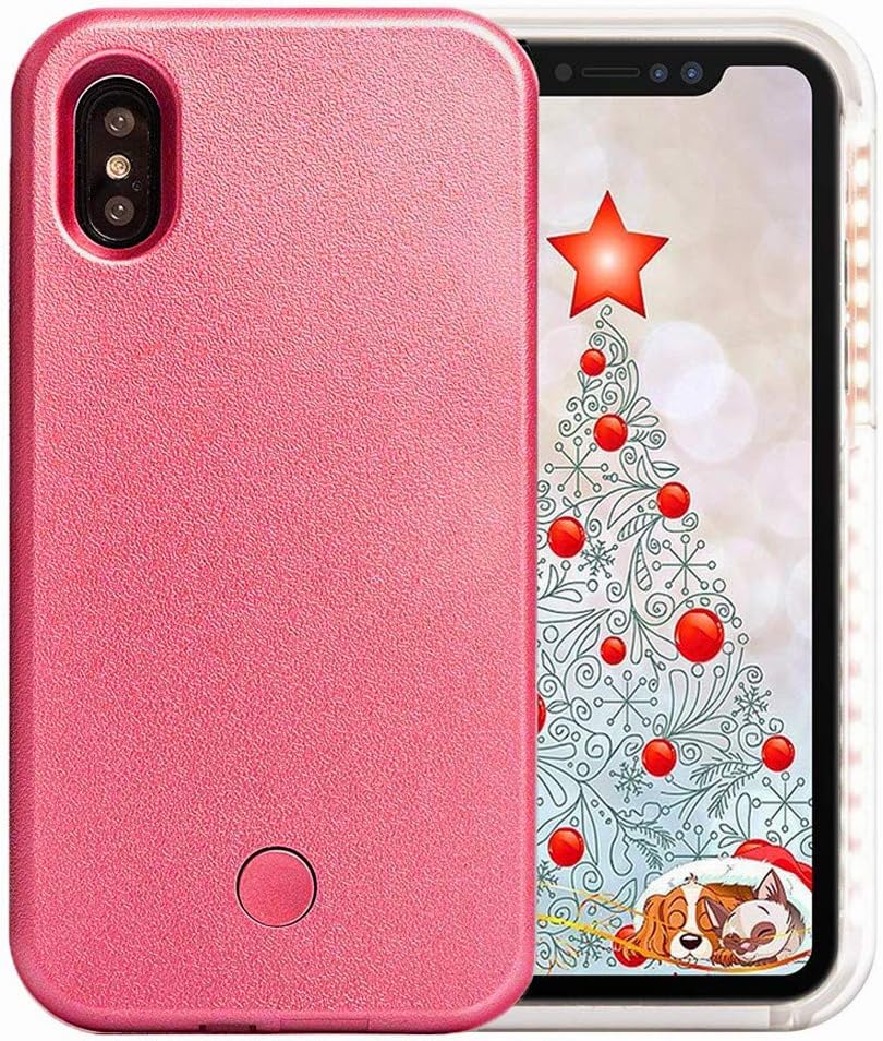 PHILIPOUS Compatible for iPhone X case, iPhone Xs Case, LED Illuminated Selfie Light, [Rechargeable] Cell Phone Cover Light up Phone case Flashlight Case(Rose Red, iPhone X/XS case)