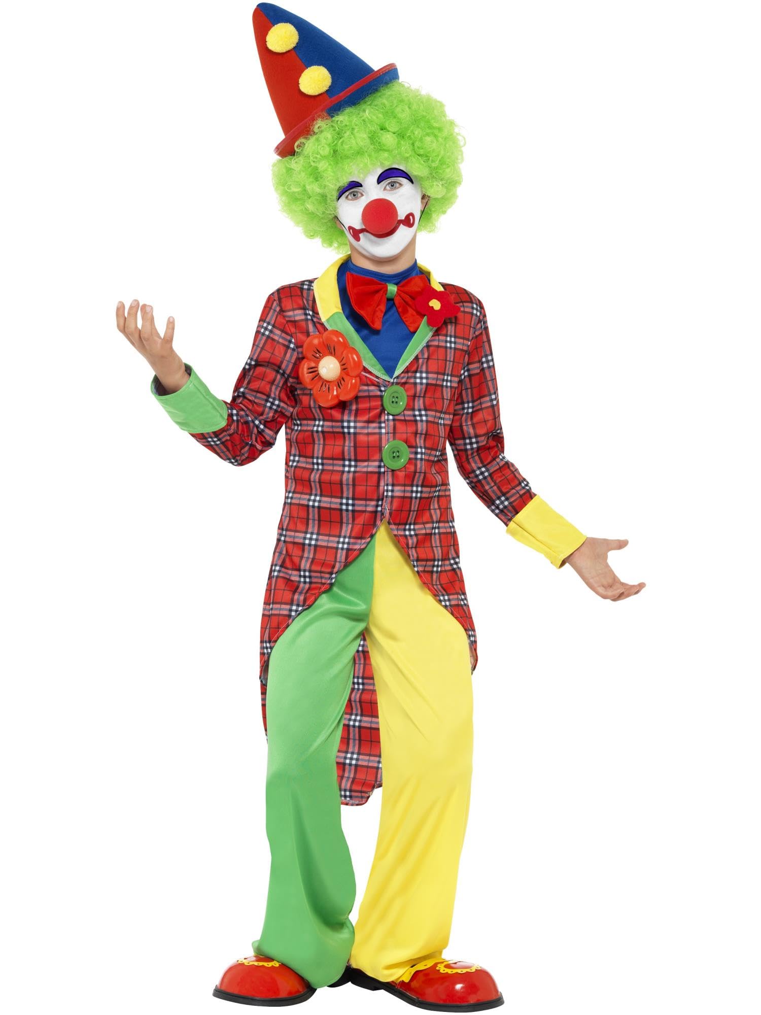 Smiffys Clown Costume, Red with Jacket, Trousers, Mock Shirt & Bowtie, Boys Fancy Dress, Clown Dress Up Costumes