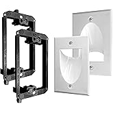 2 Pack Wall Plate Cable Pass Through with Bracket - in Wall Cable Management Kit - Recessed Wall Plate Pair with Single Gang 