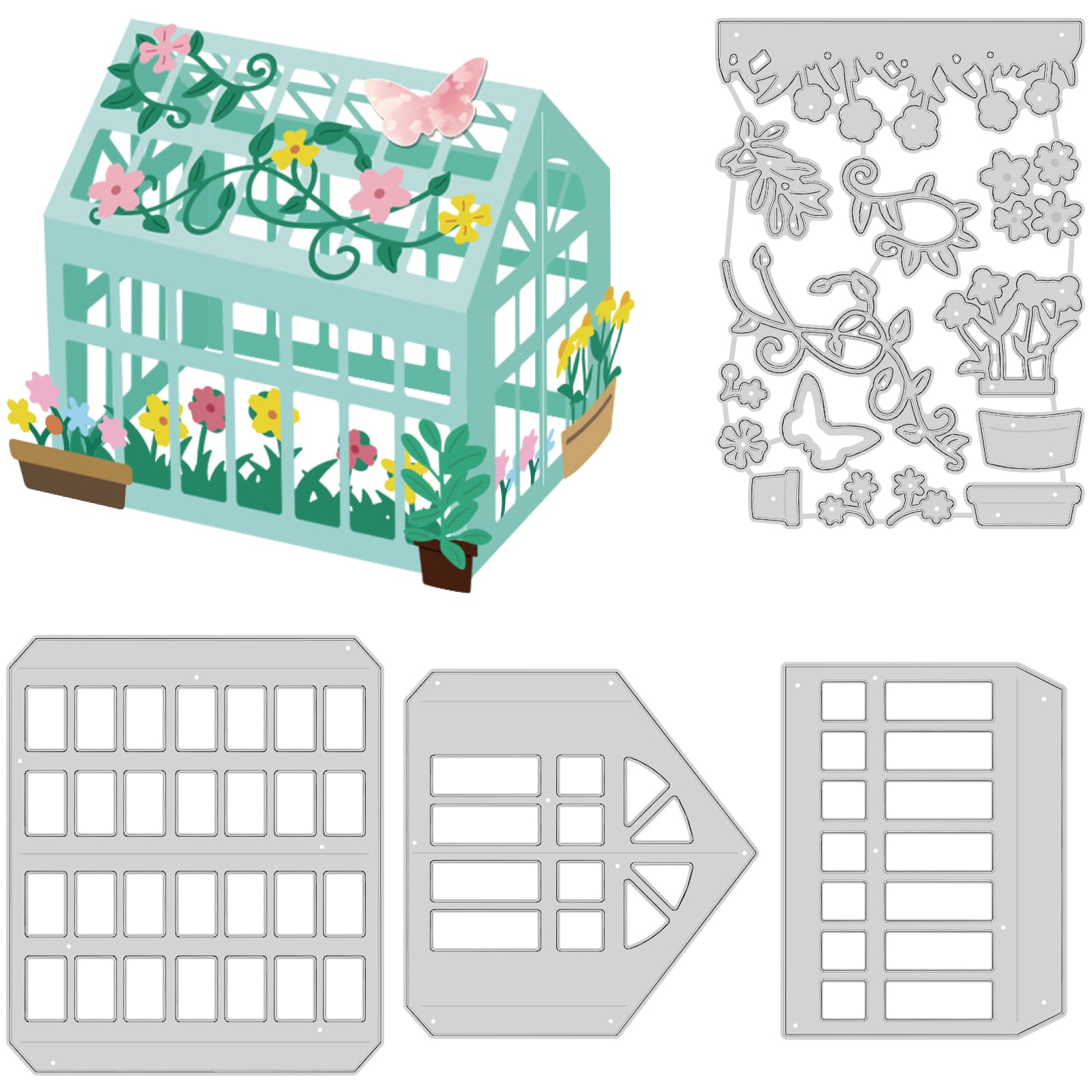 BENECREAT 3D Garden House Metal Cutting Dies, DIY Craft Carbon Steel Embossing Template for Card Making Photo Decorative Paper Scrapbooking, 0.8mm Thick