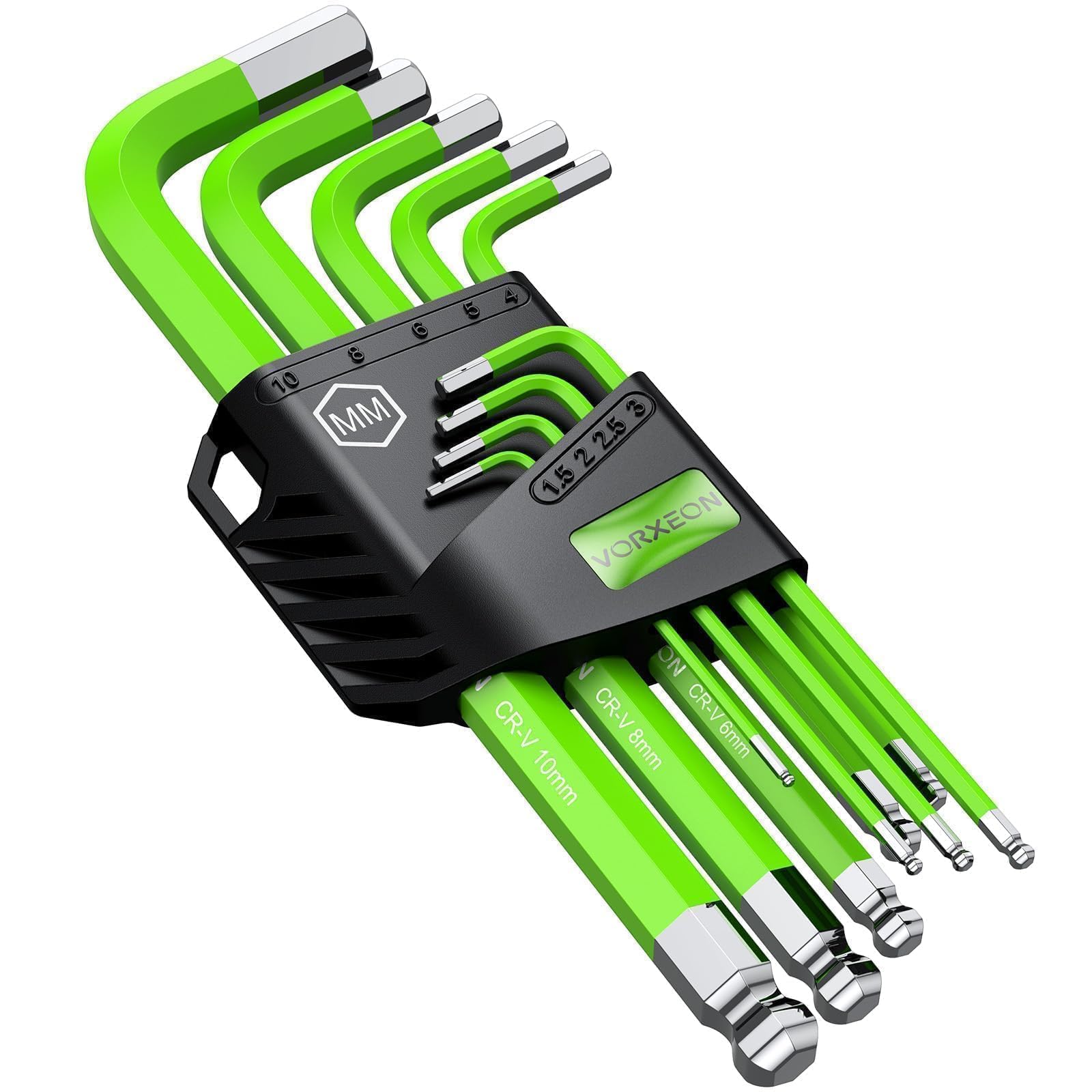 VORXEON 9PCS Allen Wrench Hex Key Set 1.5mm-10mm, Metric Long Ball End Allen Key Set L-Key with Visible Coding for Bike Motorcycle Repair Furniture Assembly Household DIY — image 1