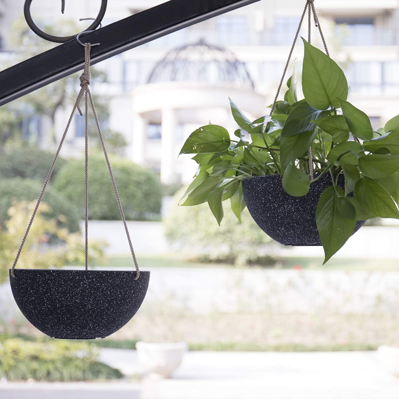 LA JOLIE MUSE Hanging Planters for Indoor Plants - Flower Pots Outdoor 10 inch Garden Planters and Pots,Speckled White Set of 2: Garden & Outdoor