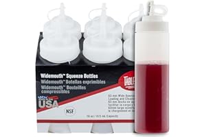 Tablecraft Plastic Condiment Squeeze Bottles, Cone-Tip Top, Tethered Cap, Commercial Foodservice Restaurant Use, Widemouth 63