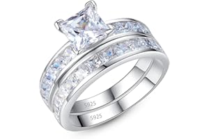 MABELLA 925 Sterling Silver Princess Clear Cubic Zirconia Engagement Rings Wedding Band Set Gifts Ring for Women