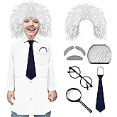XonyiCos 9 Pcs Kids Mad Scientist Costume Albert Einstein Costume with Wig 100th Day of School Old Man for 5-14 Years
