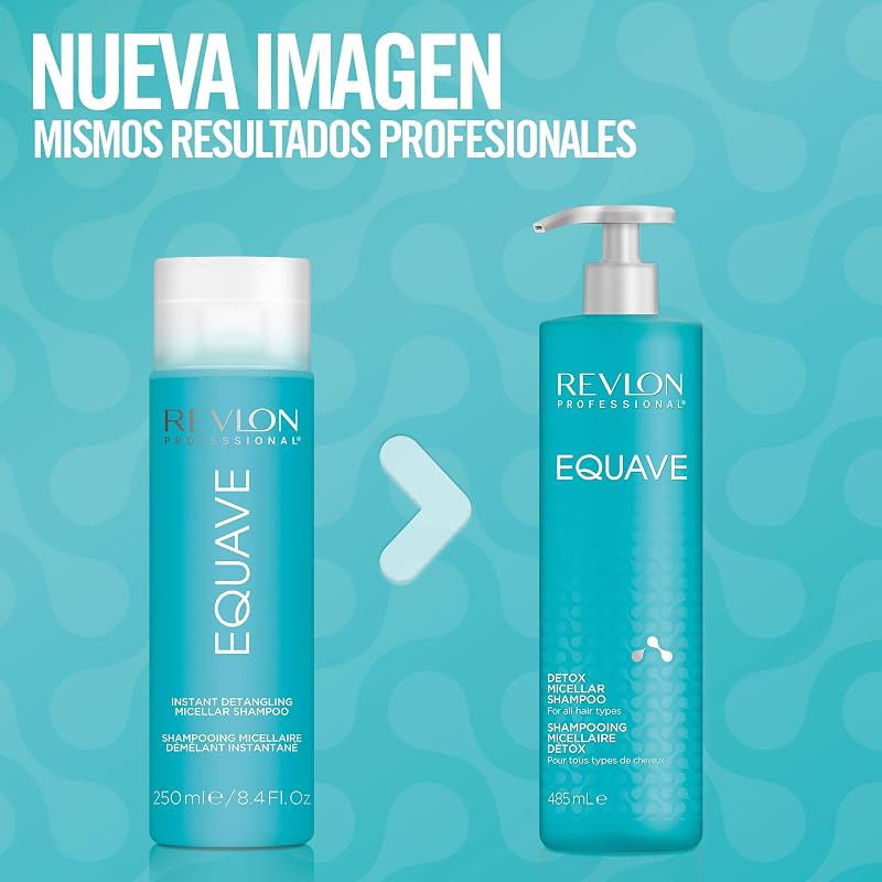 Equave Champú Profesional Micelar Detox, Para todo Tipo de Cabellos, Champú Hidratante para Pelo Suave, Liso, Sedoso y Brillante, Enriquecido con Keratina, 485ml