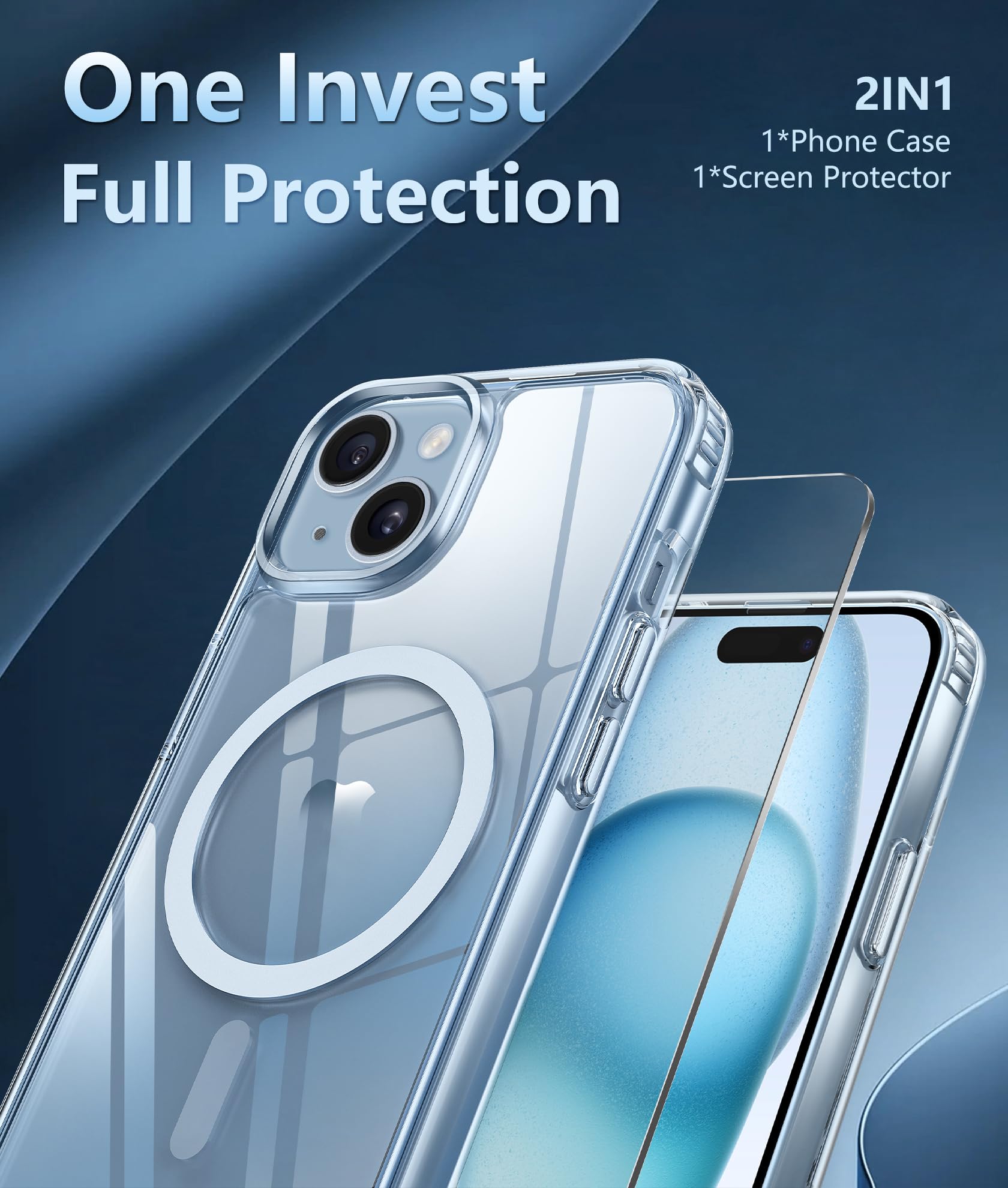 FNTCASE for iPhone 15 Case: for iPhone 14 | iPhone 13 Case Support Magnetic Charging Military Grade Drop Protection Anti Yellowing | Rugged Shockproof Phone Cover - 6.1 inch (Clear)