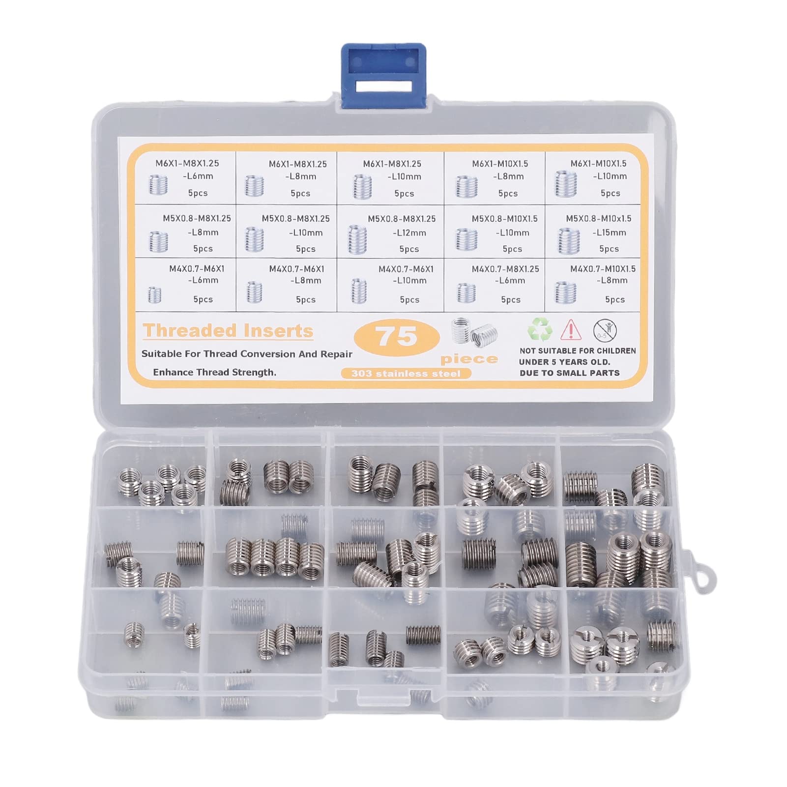 Self-tapping thread inserts, stainless steel M4-M10 bushing repair kit for automotive industrial and household assembly with storage case