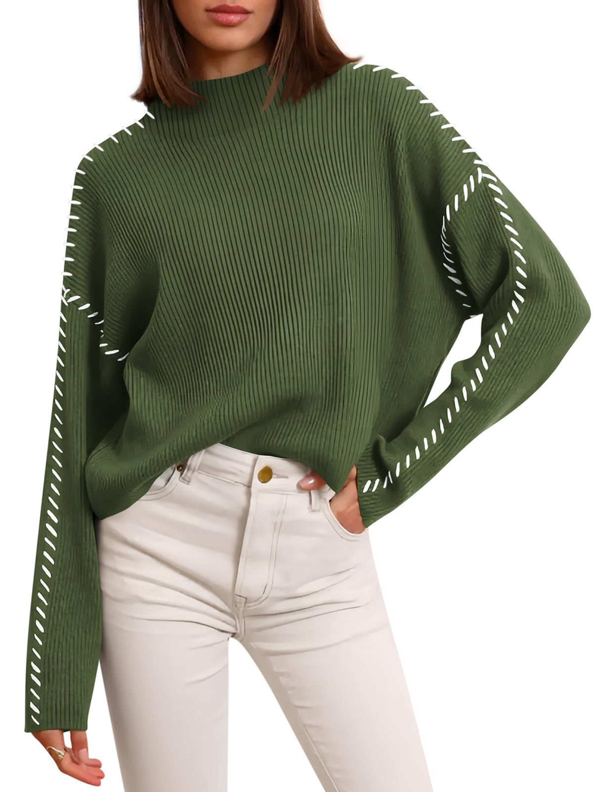 Mock Neck Balloon Sleeve Side Slit Sweater