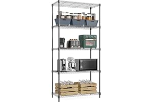 M MZG MZG 5 Tier Storage Rack Metal Wire Shelving Unit, Storage Standing Household Shelf Organizer for Laundry Bathroom Kitchen Pantry Closet Garage Basement Utility Room, Black 15.8" D x 33.5" W x 70.4" H