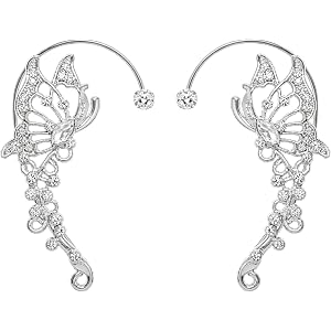 Mxlvst 2PCS Rhinestone Butterfly Ear Cuffs Clip On Earrings Non Piercing | Lightweight Ear Cuff, Suitable for Daily Wear, Wed