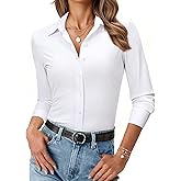 Women’s Button Down Shirt Slim Fit Stretch Wrinkle-Free Shirts for Women Long Sleeve Collared Work Blouse for Casual