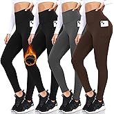 FULLSOFT 4 Pack Fleece Lined Leggings with Pockets for Women High Waisted Thermal Winter Warm Yoga Pants for Workout Running