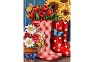 SUYALOO 5D Diamond Painting Kits for Adults - Boots Diamond Art Kits for Adults Kids Beginner,DIY Flowers Butterfly Diamond Painting Full Drill Round Rhinestone for Home Wall Decor Gifts 11.8X15.7inch