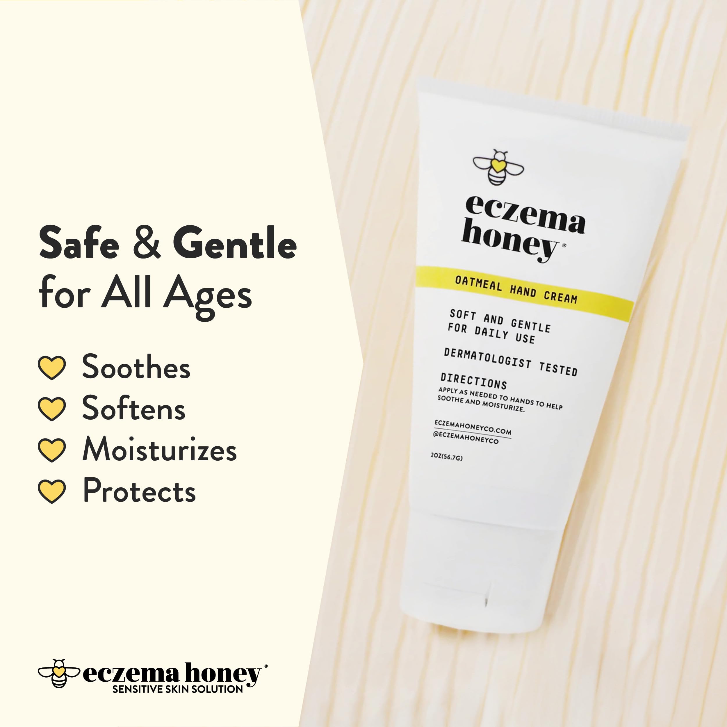 ECZEMA HONEY Oatmeal Hand Cream - Natural Hand & Body Lotion for Eczema Rash Relief - Eczema Cream for Dry, Itchy, Sensitive, & Irritable Skin (2 Oz)