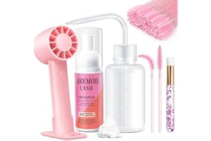 TOEDO Professional Lash Shampoo Kit for Eyelash Extensions - 60ML Foaming Cleanser with USB Mini Fan, Disposable Brushes & Nose Brush - Gentle Eyelash Bath Set for Salon & Home Use (Pink)