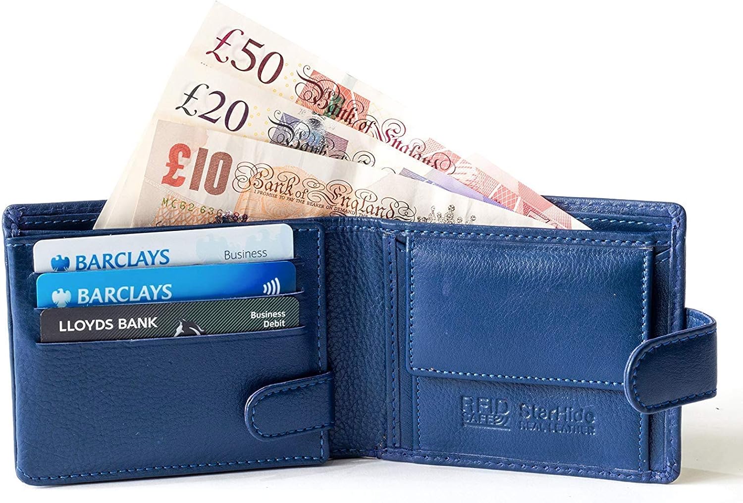 STARHIDE Handmade Wallets for Men UK, Blue Nappa (With Strap), 12 cm x 9,5 cm x 2 cm - Image 3