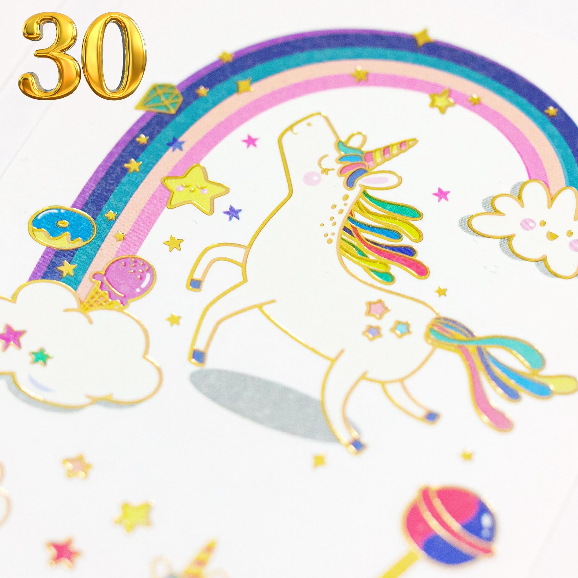 Toyseum 30 x Unicorn Temporary Tattoo Sheets For Kids (410 Tattoos), Fillers for Girls Party Bags, Premium Metallic Gold Foil Tattoo, Goody Bag Gifts, Pack of 30 Sheets (410 Tattoos Total)