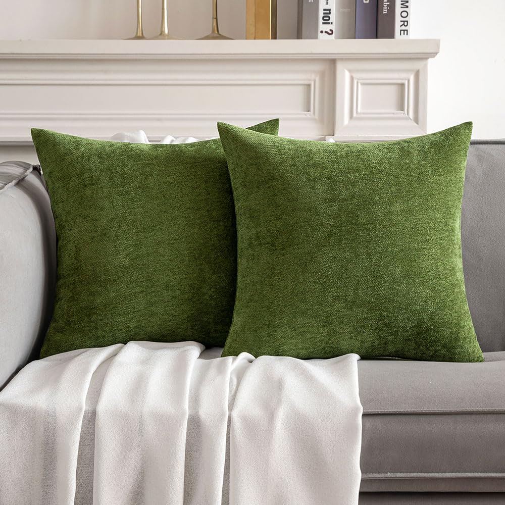 Photo 1 of *COVERS ONLY* MIULEE Pack of 2 Moss Green Decorative Pillow Covers 18x18 Inch Soft Chenille Couch Spring Throw Pillows Farmhouse Cushion Covers for Home Decor Sofa Bedroom Living Room