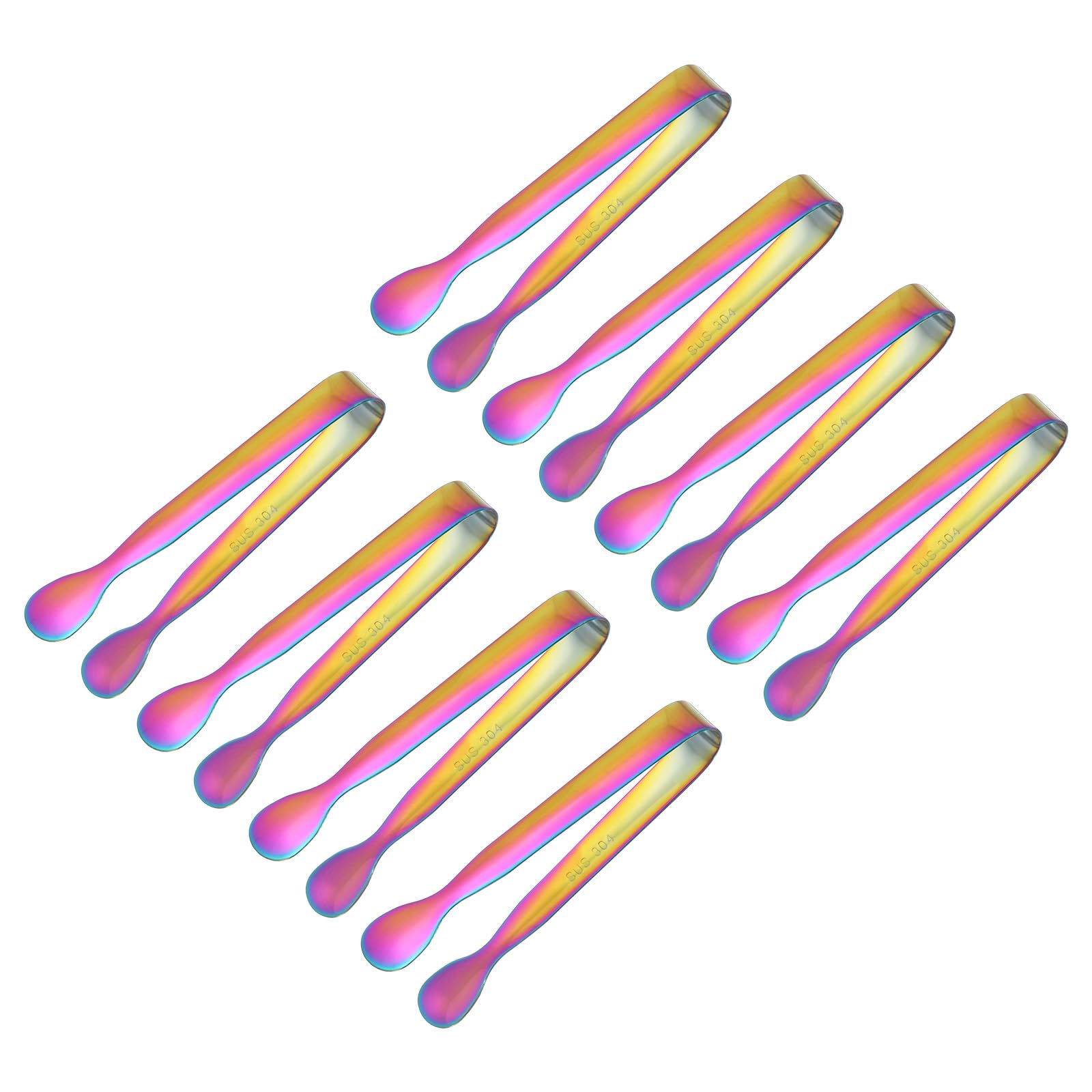 uxcell Serving Tongs, 8pcs 4.3Inch - Stainless Steel Ice Tongs, Tiny Tongs for Appetizers, Sugar, Charcuterie, Dessert, Tea Parties, Bar, Cafe (Multicolored)