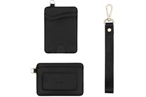 WALLAROO WALLETS Premium Leather Women's Wristlet Wallet Slim Card Holder for Credit Cards, ID, and Cash - Minimalist Slim Style with Non-Slip Lining and Wrist Strap (Black)