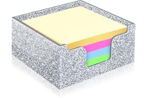 Rouidr Acrylic Sticky Note Holder, Self Stick Note Pad Holder, 3.94 x 3.94 Inch Glitter Memo Pad Dispenser Organizer for School Office Home Desk Supplies, Silver