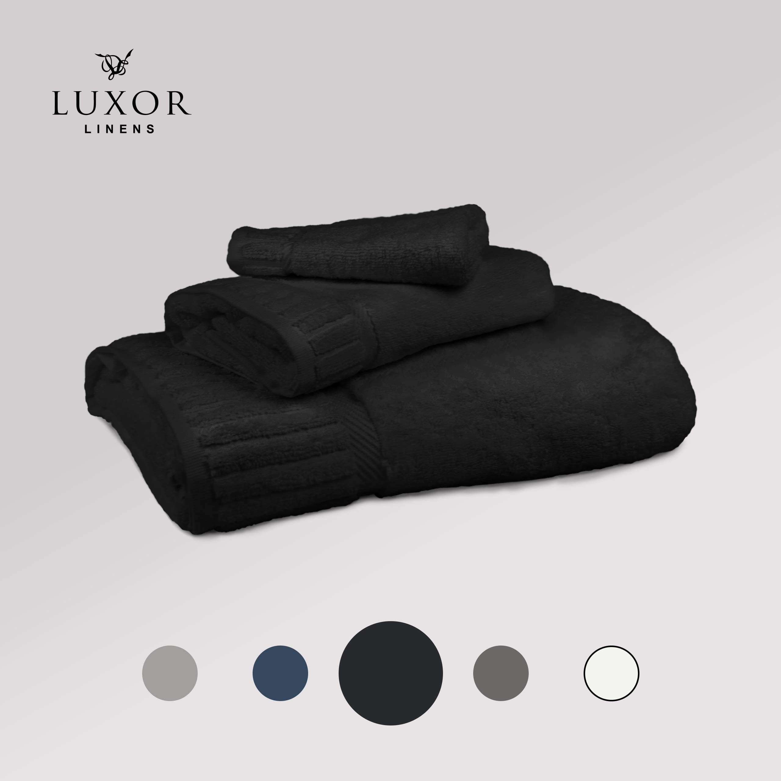Luxor Linens - Solano Collection 100% Egyptian Cotton Towel Set - Luxury Bath Towel Sets for Home, Hotel or Spa - (3 Piece Personalized Set, Black)