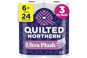 Quilted Northern Ultra Plush Toilet Paper, 6 Mega Rolls = 24 Regular Rolls, 3X Thicker*, 3 Ply Soft Toilet Tissue
