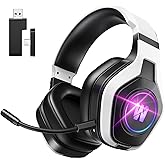 WolfLawS Wireless Gaming Headset for PS5, PC, PS4, 2.4G/Bluetooth Gaming Headphones with Noise Canceling Microphone, USB and Type-C Connector, 7.1 Surround Sound, RGB Lighting, 60H Battery