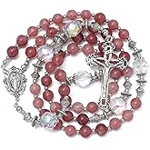 KOMI Gemstone Beads Rosary Catholic for Women 18K Gold Plated Rosaries Beads Necklace Christian Catholic Gifts