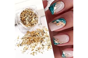 RIICFDD 2 Bottles Gold Foil for Nails - Golden Glitter Design, Foil Fragments and Irregular Flakes for 3D Nail Sequins Decoration