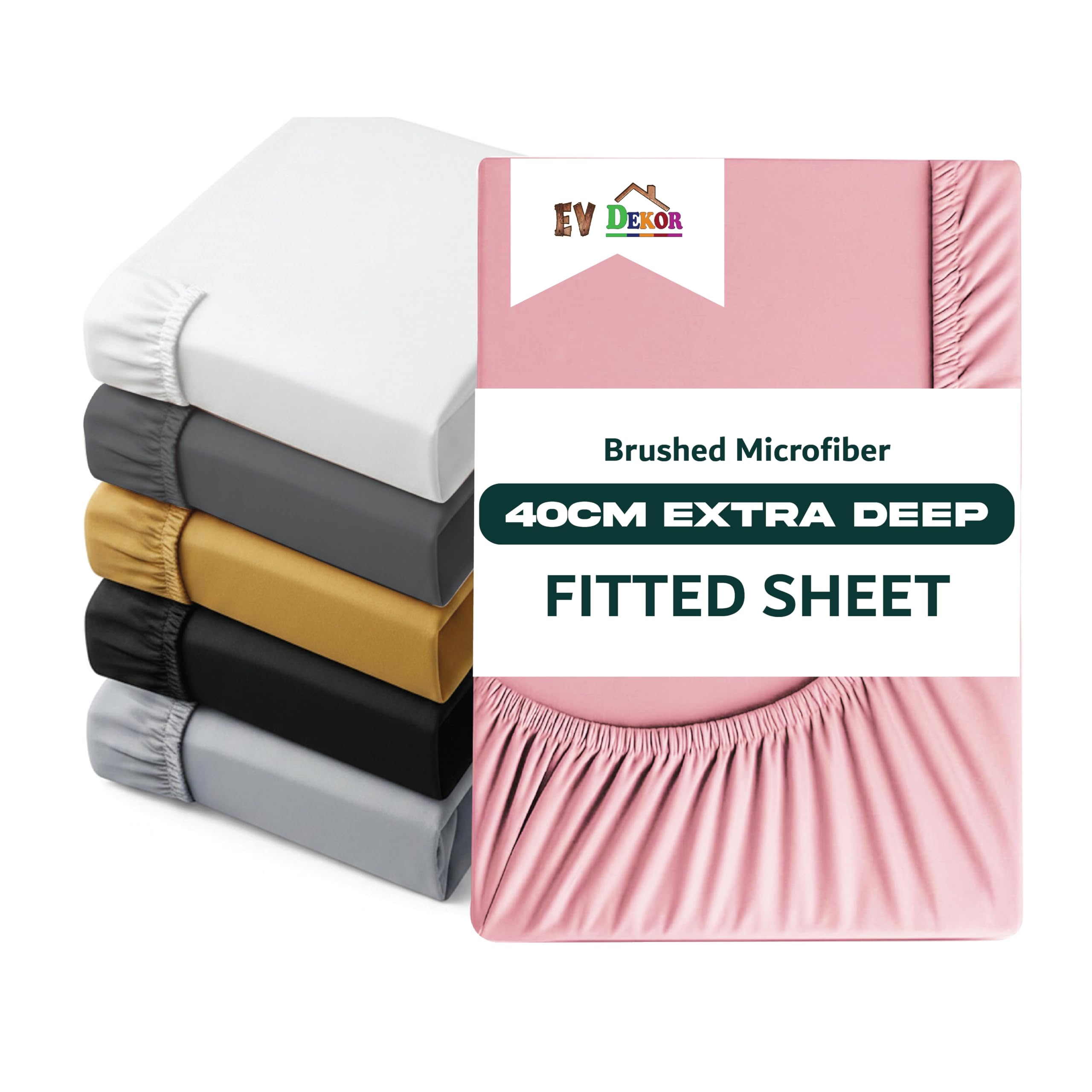 EV DEKOR Extra Deep Fitted Sheet Super King, Blush - Deep Pocket Bedsheet 16 Inch (40 cm) Soft Brushed Microfiber Fabric - Shrinkage and Fade Resistant - Bottom Sheet - MF003