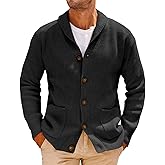 Runcati Mens Shawl Collar Cardigan Sweater Cable Knit Button Down Winter Chunky Sweaters with Pockets
