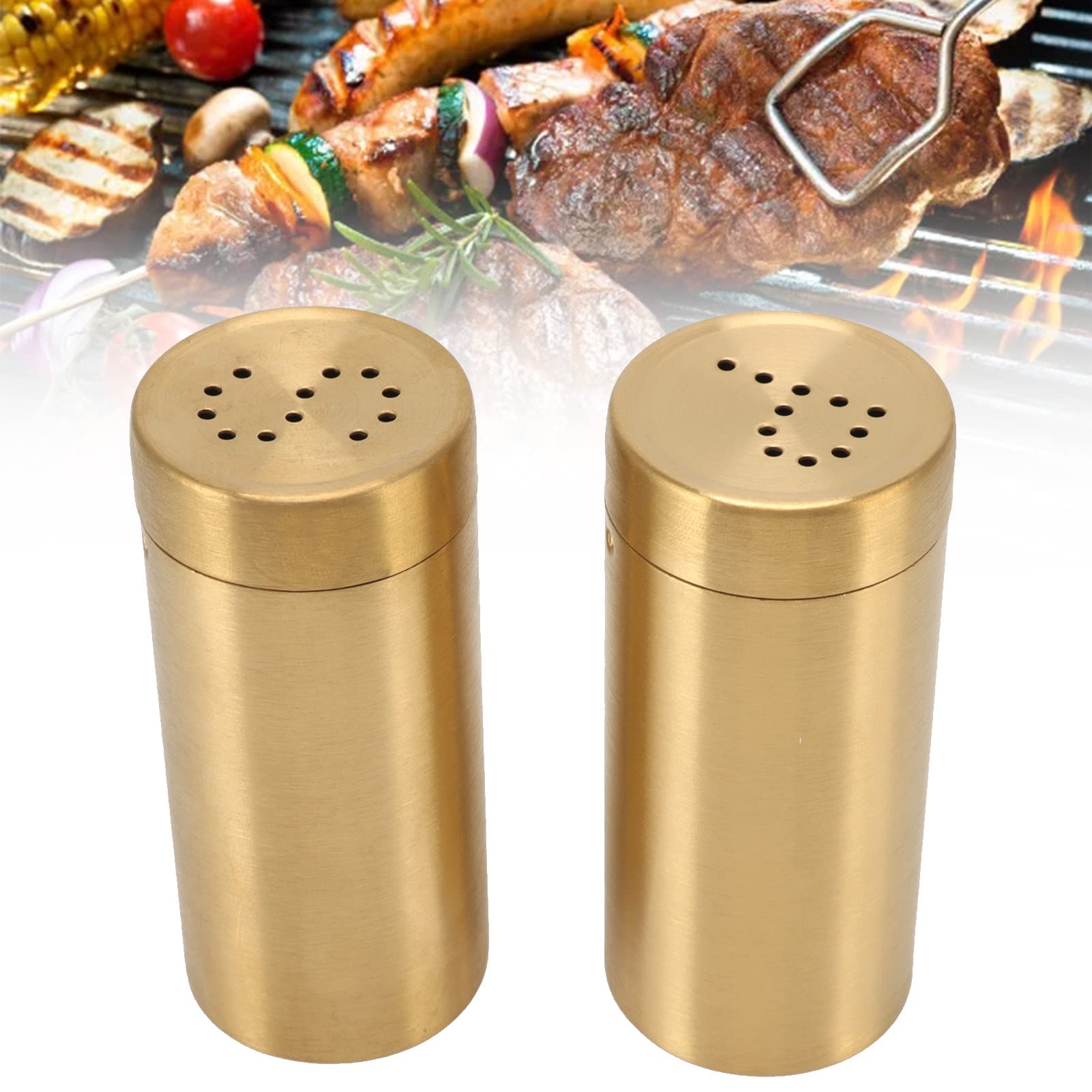 Photo 1 of 2pcs Gold Salt and Shakers Stainless Steel Salt Shaker Rustproof Seasoning Jar Screw Open Top Seasoning Shaker Bottle Mini Container 39x88mm