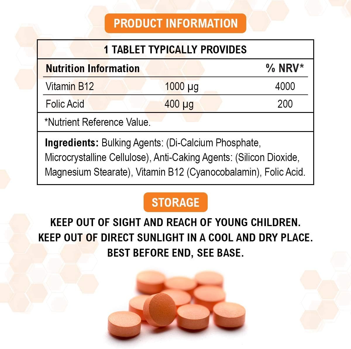 Vitamin B12 Supplements with Folic Acid - 200 Tablets of 1000 mcg Vegan B12 - Non-GMO & Gluten-Free - Made in UK - Image 3