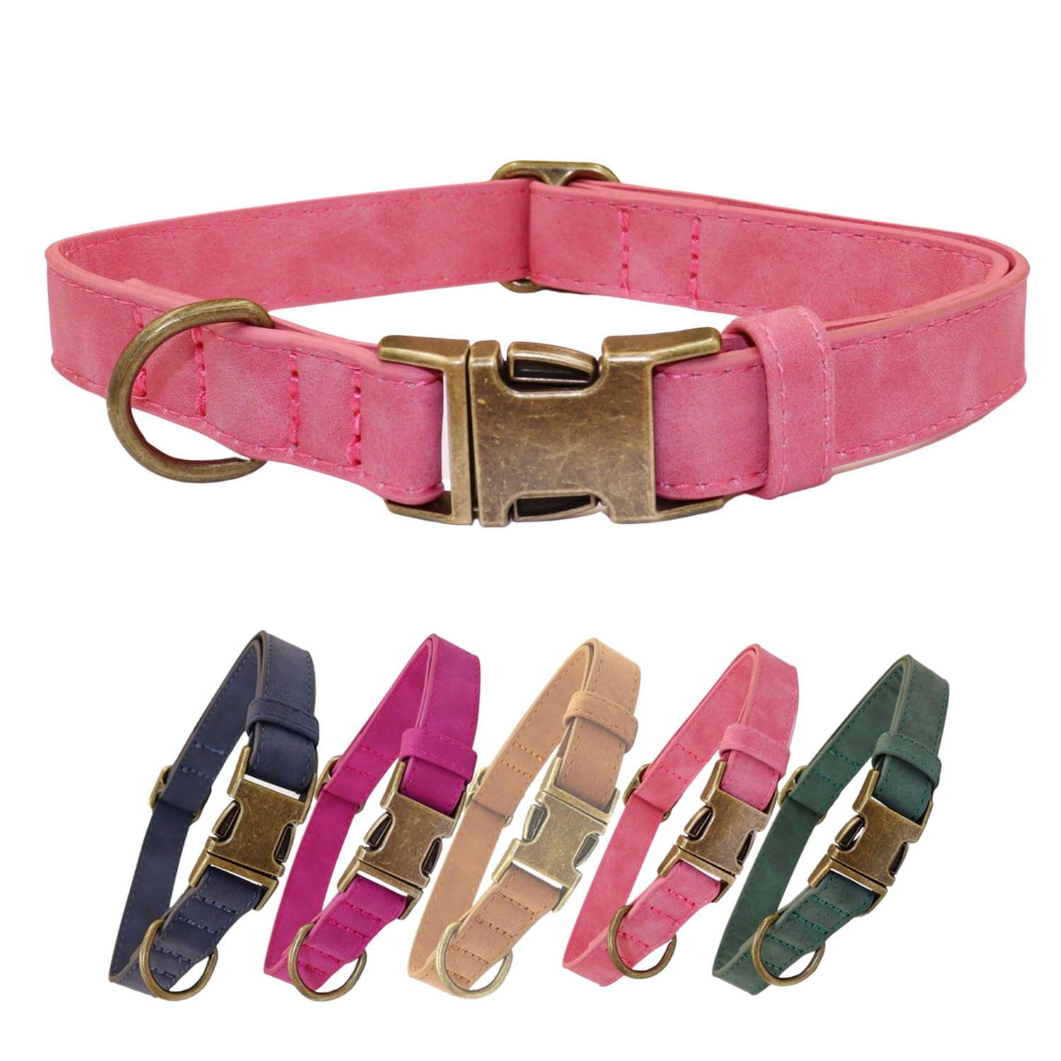 THAIN Soft Leather Dog Collar, Heavy Duty Metal Buckle Padded Dog Collar Quick Release, Adjustable Pet Collar for Small Medium Large Dogs Breeds (Pink, S)