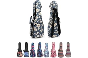 MUINS Ukulele Case,21 23 26 30 Durable Colorful Ukelele Case with Thicker Pad For Soprano Concert Tenor Uke with Double Adjustable Straps, Storage and Handle (21 Inch, Blue Flower)