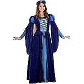 Renaissance Queen Costume for Women - Velvet Dress with Chiffon Veil and Crown