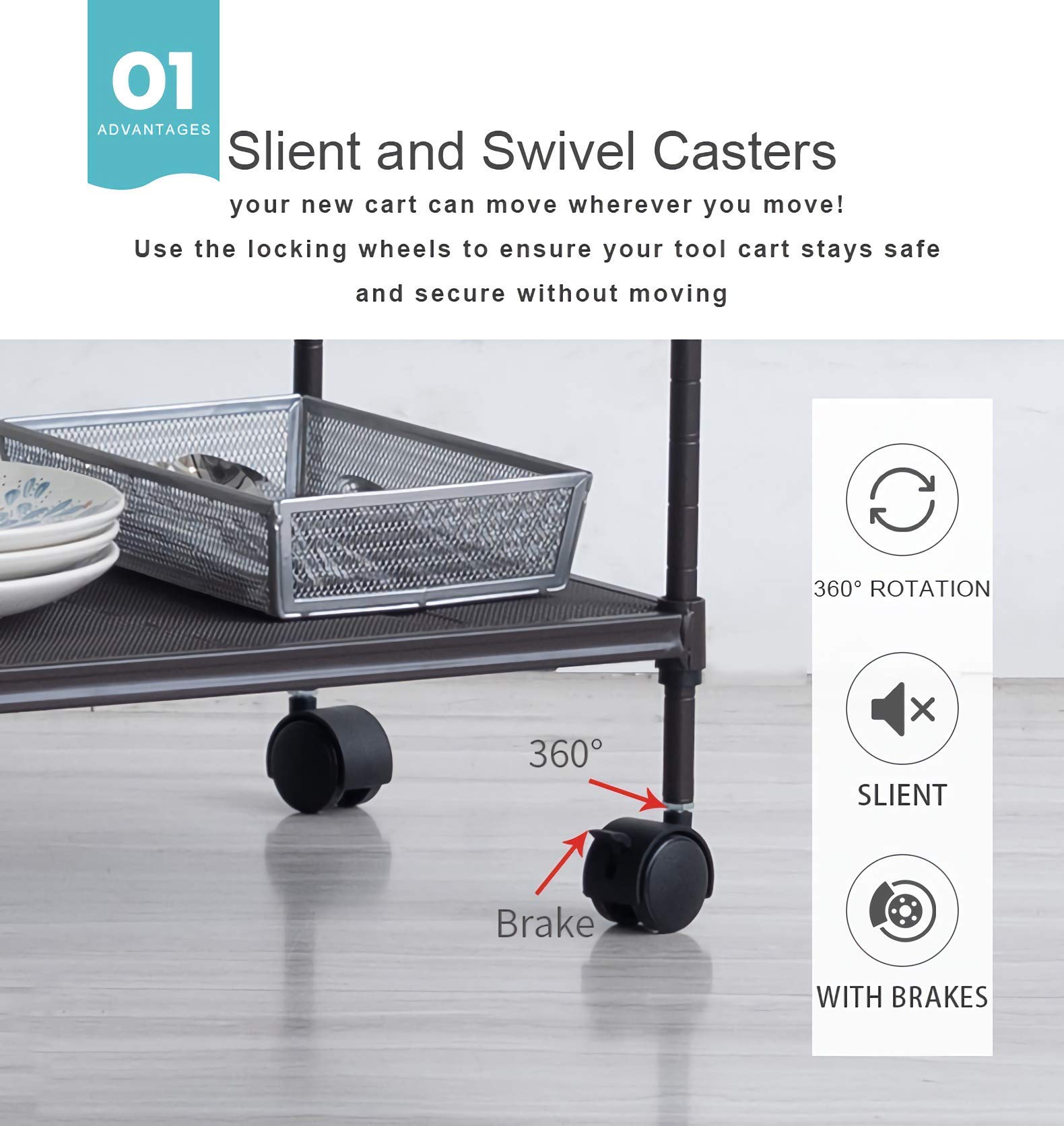 Iris\'Home 4-Tier Mesh Freestanding Bathroom Storage Shelf on Wheels, Restroom Shelves,Towel Organizer/Tower/Shelf, Metal Corner Shelf- Grey