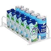 Puricon Drink Organizer for Fridge Pusher Glide, Spring Loaded Fridge Drink Dispenser, Self Pushing Soda Can Organizer for Refrigerator, Beer Bottle Beverage Organizer Drink Holder -2 Rows, White