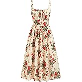 CIDER Women's Strawberry Floral Maxi Dress Sleeveless Square Neck Flowy Milkmaid Dress Cottage Core Trendy Summer Outfits