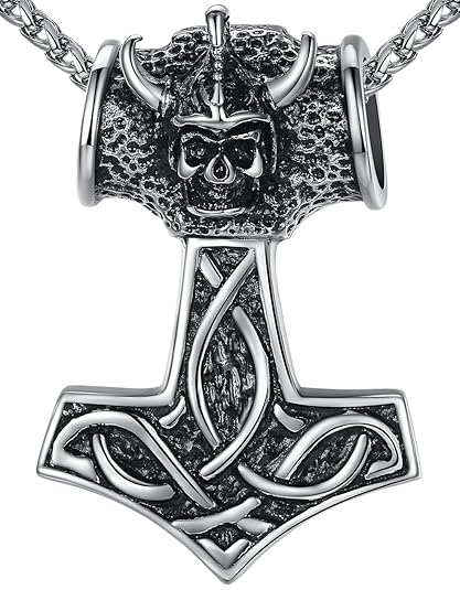 Aoiy Herren-Halskette mit Anhänger, groß und schwer, keltischer Knoten, Thors Hammer, Edelstahl, 61cm Kette, aap101