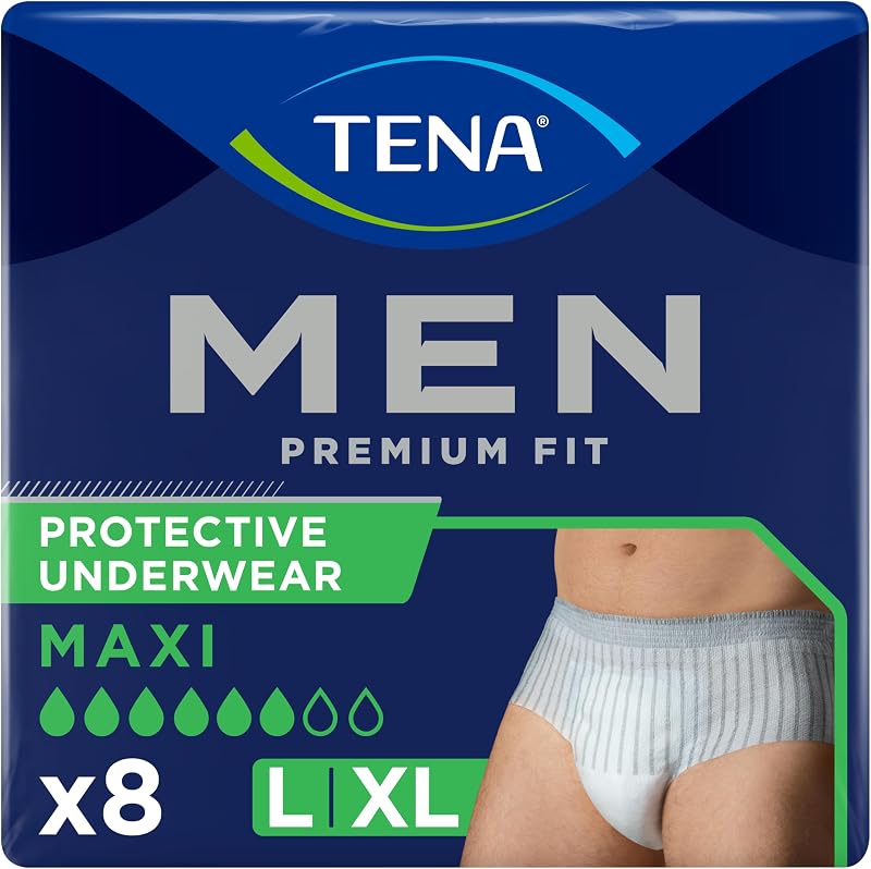 TENA Men Premium Pants Large Pack of 8 L/XL Maxi Absorbency Discreet