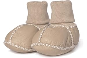 Mel&Syd Australian Sheepskin Baby Booties Infant Unisex Fleece Warm Wool Lininig Winter Ankle Boots with Soft Elastic Sock Mouth No Fall Off Newborn Non Slip Slippers Shoes for Toddler Girls Boys 0-12 Months