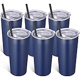 VEGOND 20oz Tumbler Bulk with Lid and Straw 6 Pack, Stainless Steel Vacuum Insulated Tumbler, Double Wall Coffee Cup Travel Mug, Navy Blue