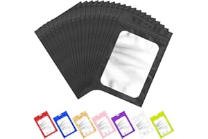 ANZNKU 100 Pack Black Resealable Mylar Bags with Frosted Clear Window, Smell Proof Small Packaging Bags, Foil Pouch Zip Bag for Food Candy Self Sealing Storage(2.75×3.93 inches)