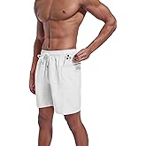 QRANSS Men's Fashion 7 inch Quick Dry Swim Trunks Zipper Pockets Bathing Suit Beach Shorts Boardshorts Without mesh Liner