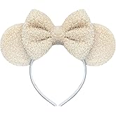 Trnerm Beige Mouse Ears Headband for Women, Soft Plush Park Ears Cute Birthday Hair Bands