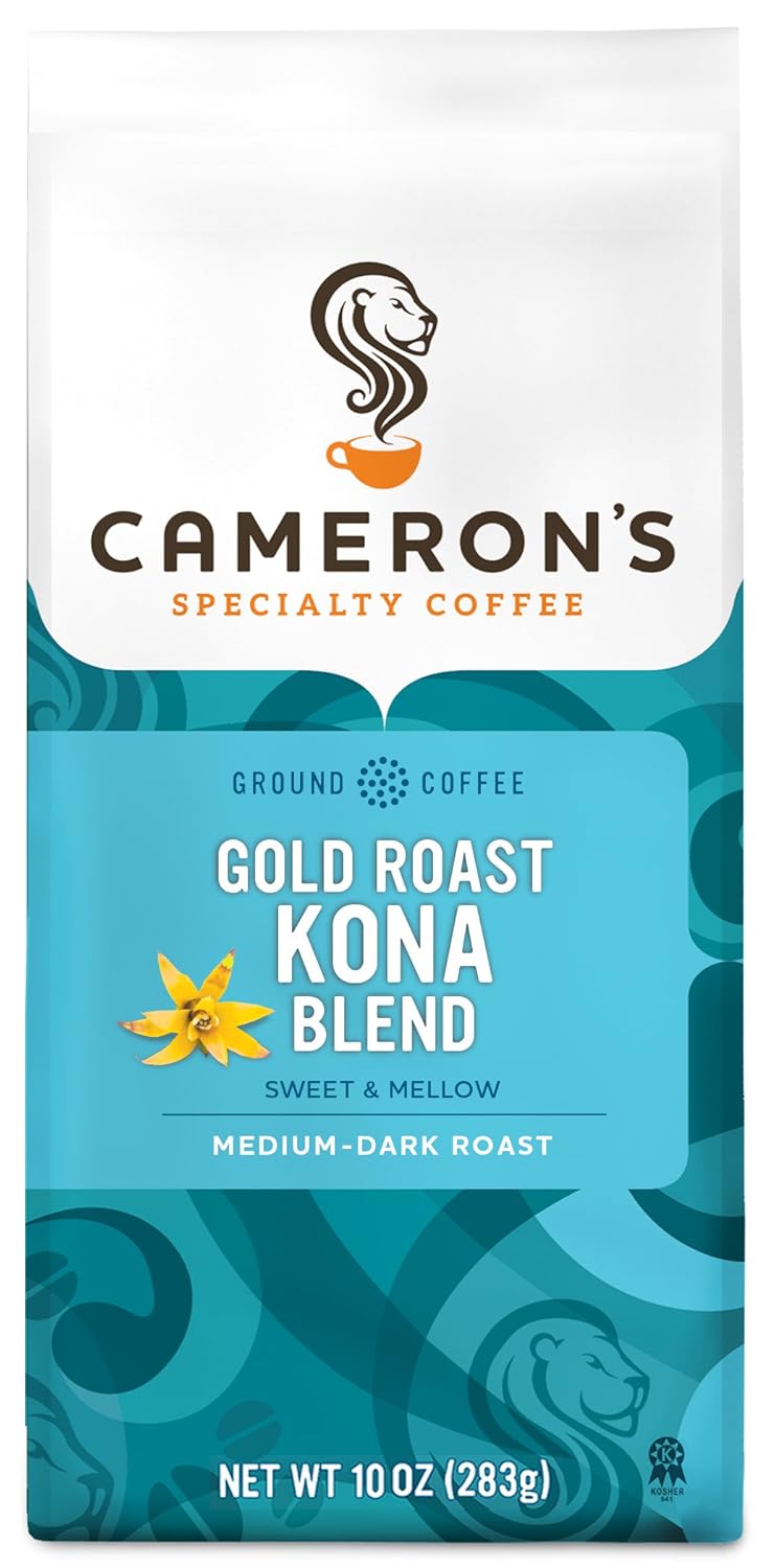 Cameron's Coffee Roasted Ground Coffee Bag, Gold Roast Kona Blend, 10 Ounce