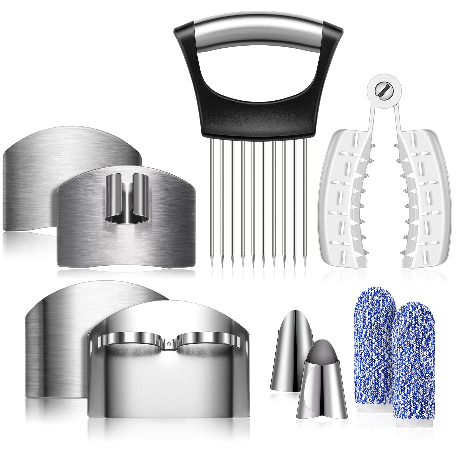 Photo 1 of 10 Pieces Finger Guard for Cutting Grating Stainless Steel Slice Finger Guard, Finger Cots, Thumb Guard Peelers for Onion Holder Slicer, Grater Vegetable Slicer for Easy Chopping Grating (White)